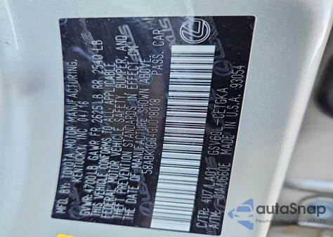 2016 Lexus Es 350 z USA, uszkodzony, nr VIN 58ABK1GG4GU018018